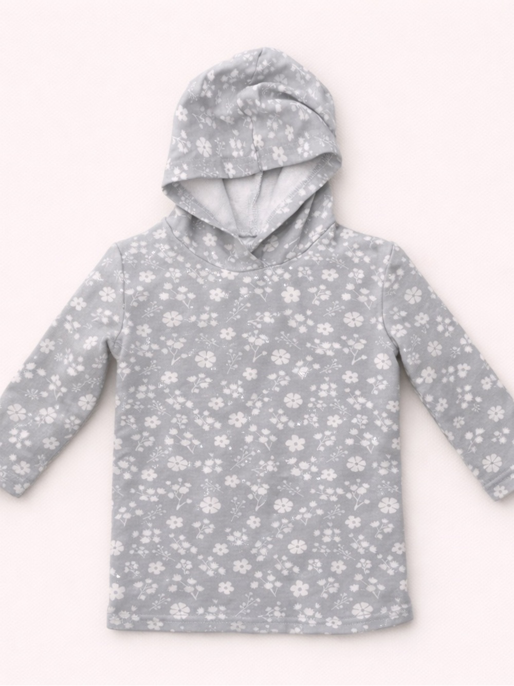 TBA Tiny Button Apparel Toddler Girls' Grey Floral Hoodie Top - Bamboo Blend